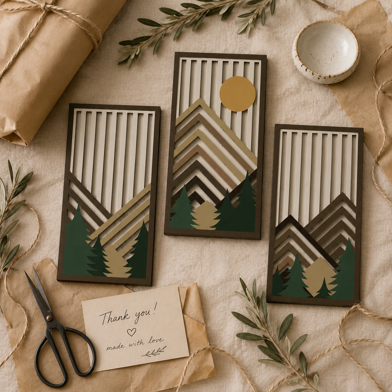 Lot de 3 Tableaux Muraux Bois Montagne – Déco Nature Moderne