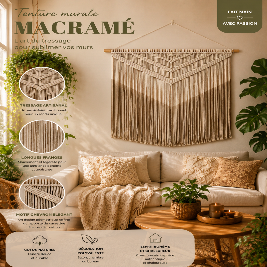 Tenture Murale Macramé Bohème – Grande Déco Chevron Boho
