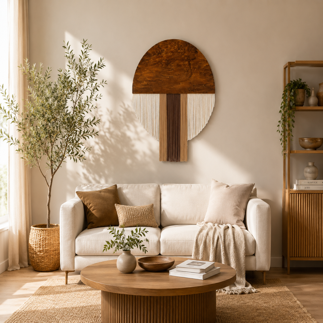 Tenture Murale Bois Fibres – Déco Bohème Demi-Cercle