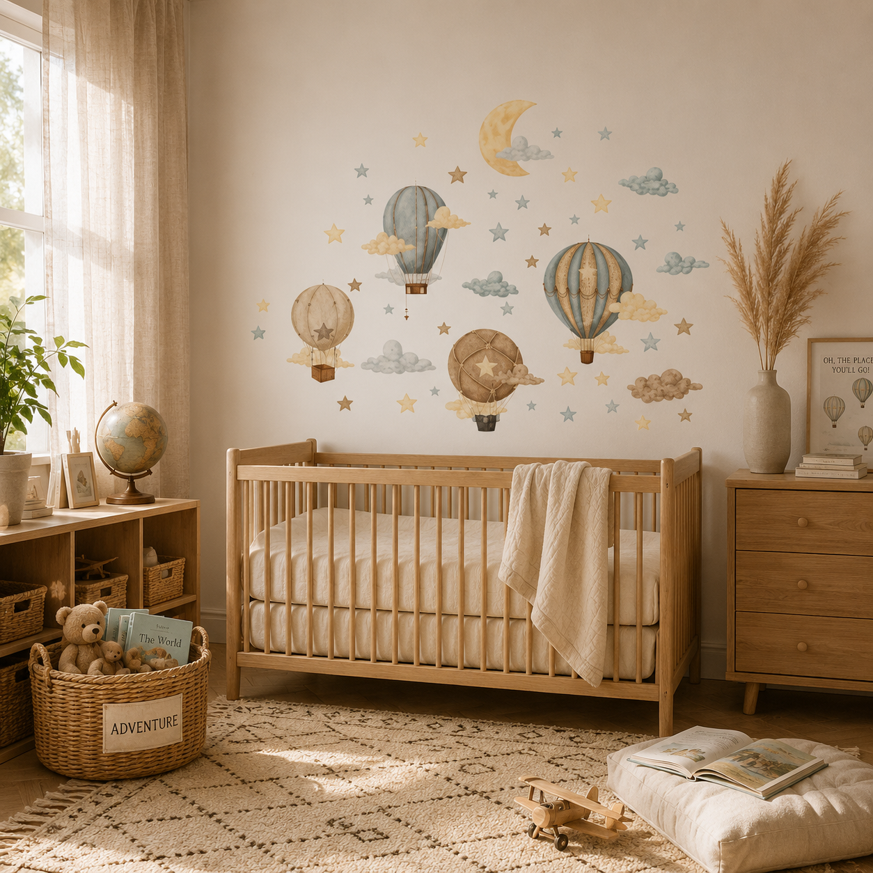Stickers Muraux Montgolfières & Lune – Déco Chambre Bébé Enfant