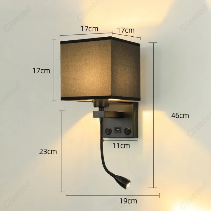 Applique murale avec liseuse LED – Abat-jour en tissu