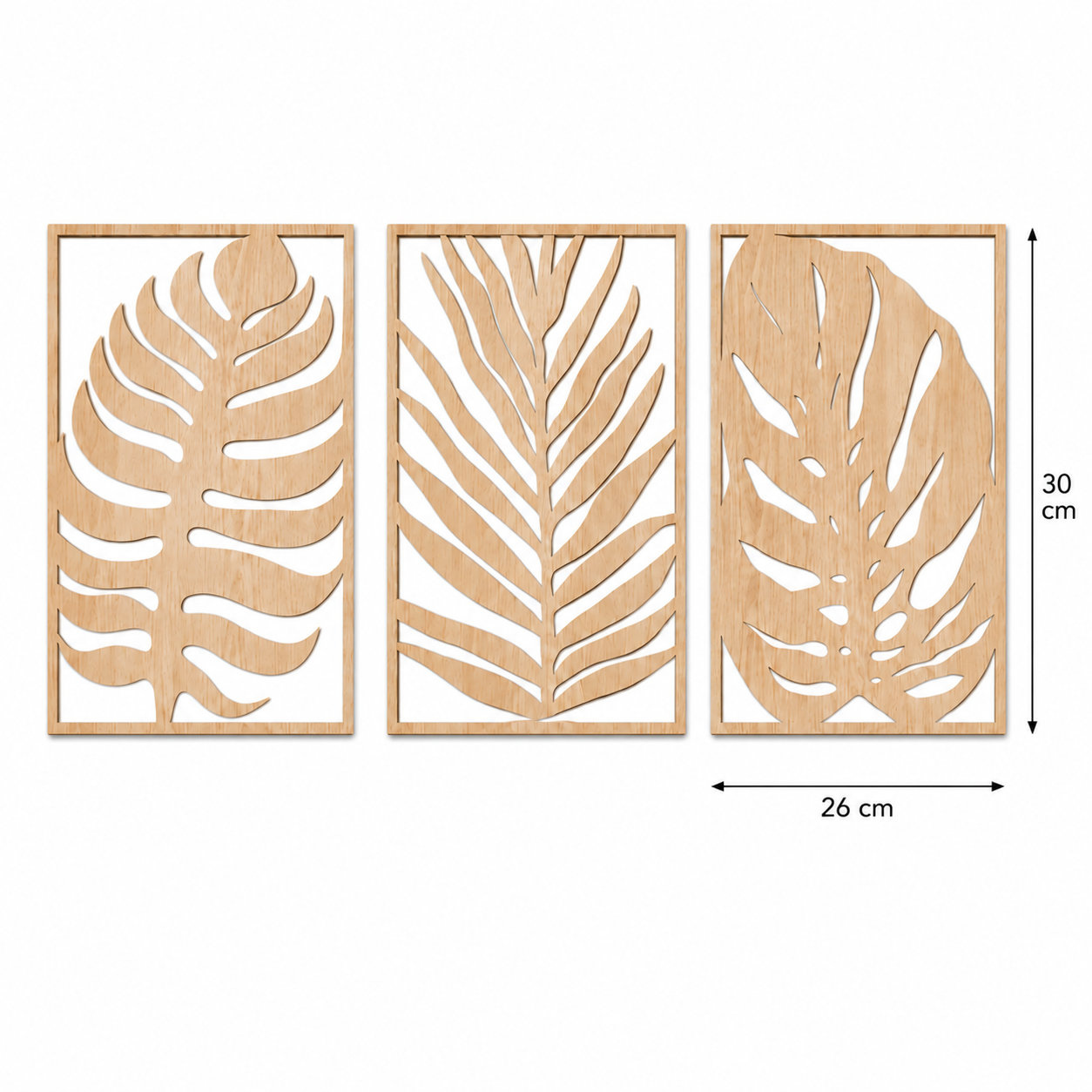 Lot de 3 Tableaux Muraux Feuilles Tropicales Bois – Déco Botanique