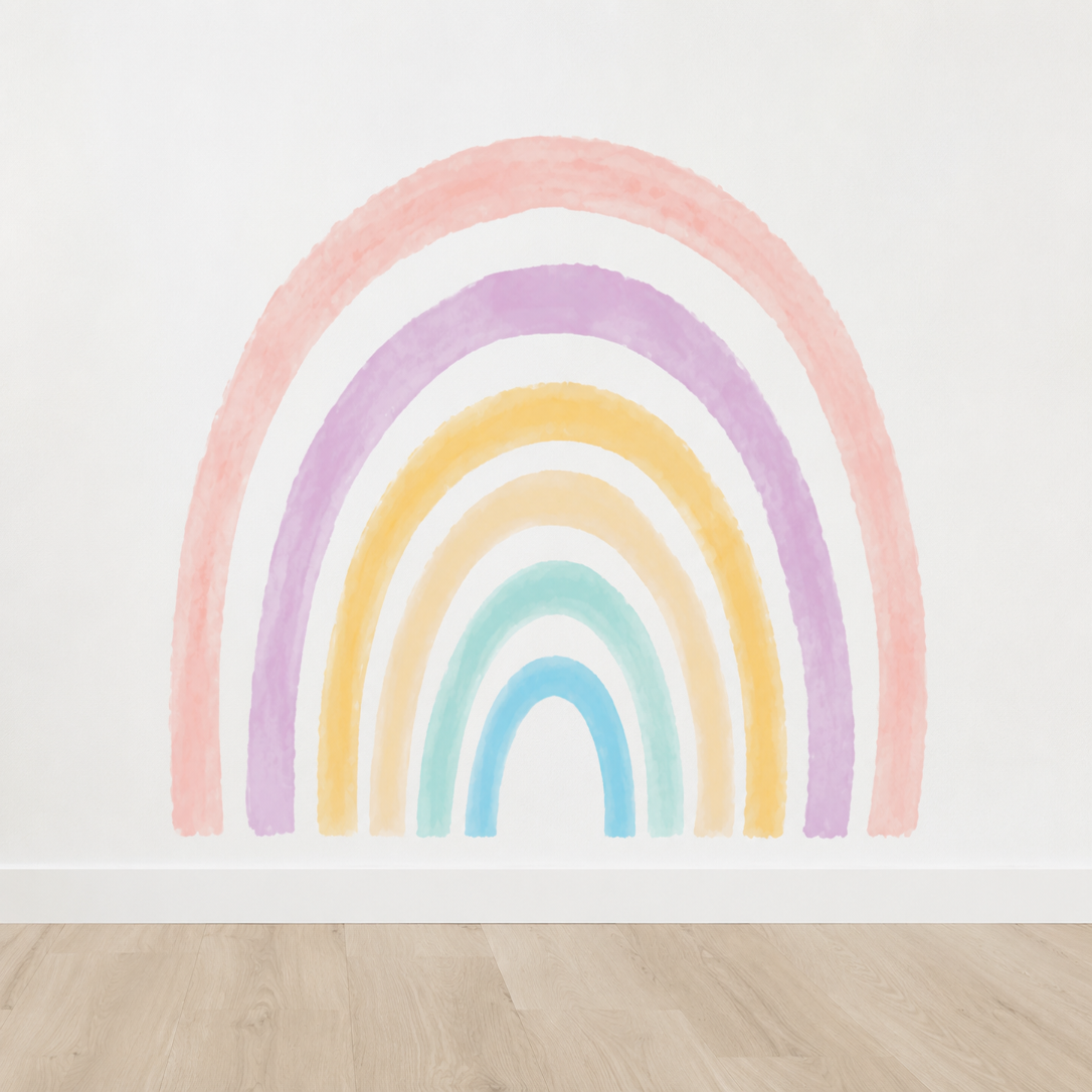 Sticker Mural Arc-en-Ciel Pastel – Déco Aquarelle