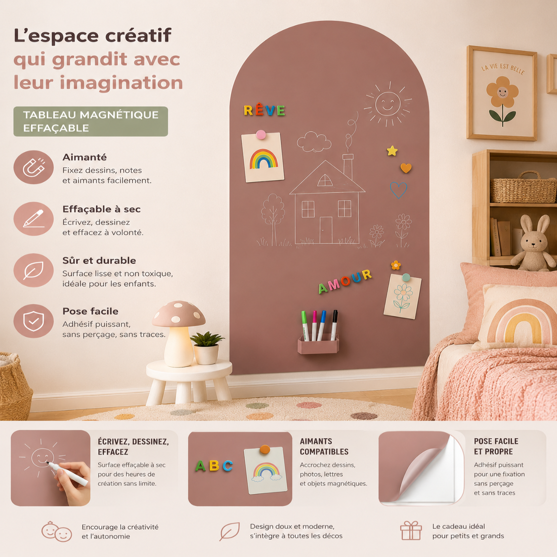 Sticker Mural Arche Magnétique & Inscriptible – Tableau Déco
