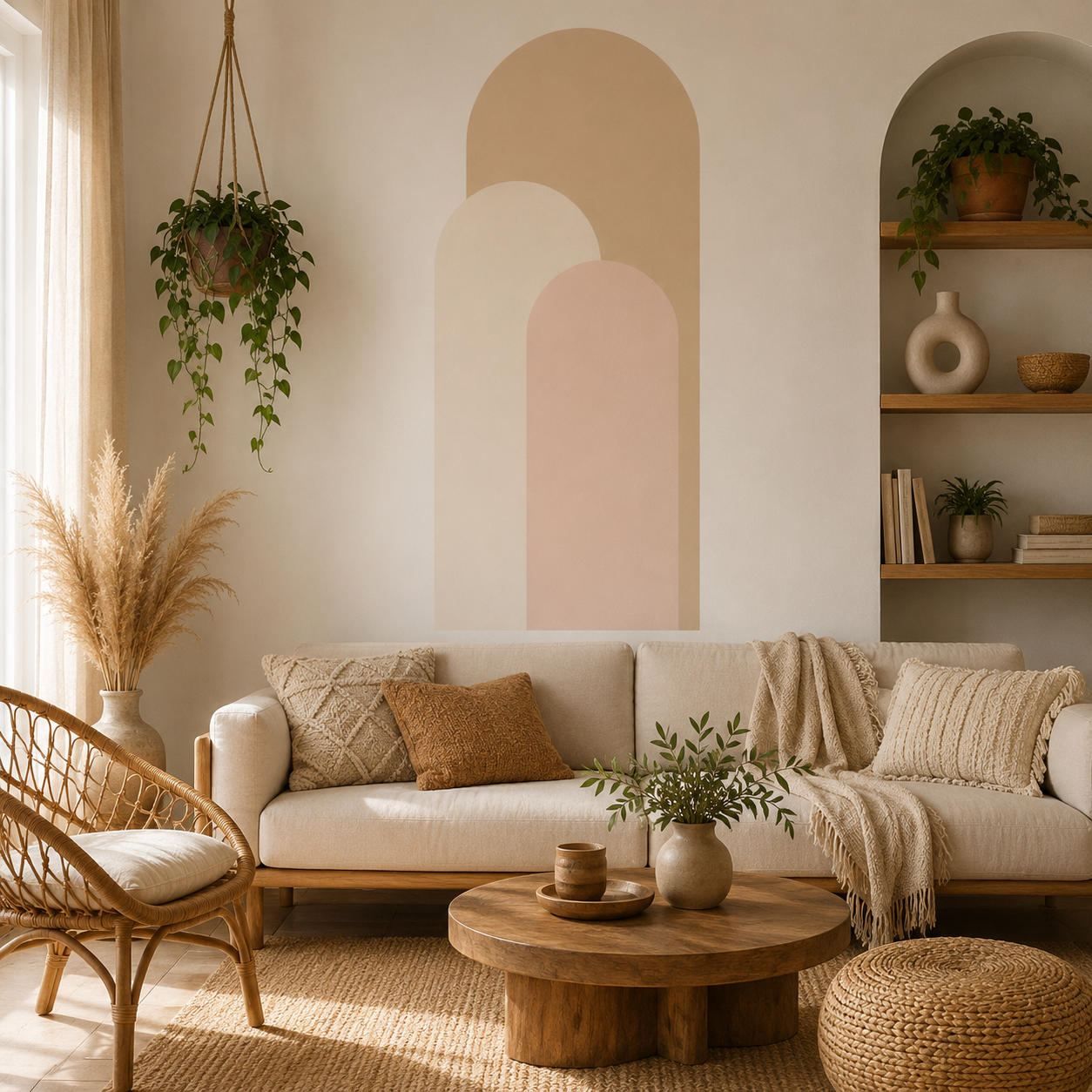 Sticker Mural Arches Nude – Tête de Lit Bohème Beige & Blush