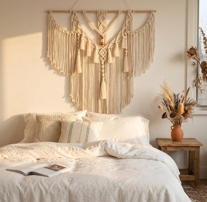 Macramé Mural Bohème – Tapisserie Murale Naturelle Faite Main