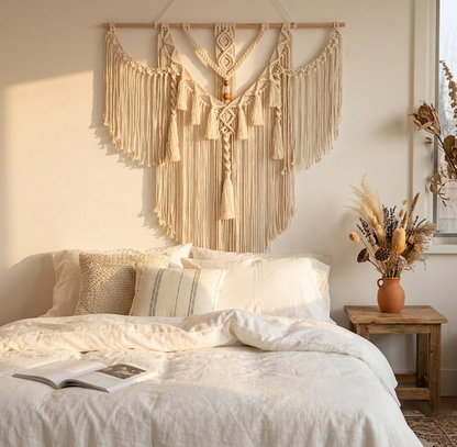 Macramé Mural Bohème – Tapisserie Murale Naturelle Faite Main