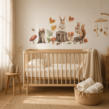 Stickers Muraux Lapin & Écureuil – Décoration Murale Forêt