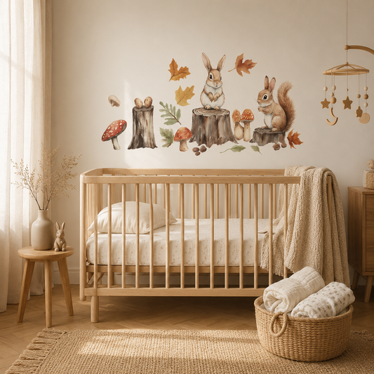Stickers Muraux Lapin & Écureuil – Décoration Murale Forêt