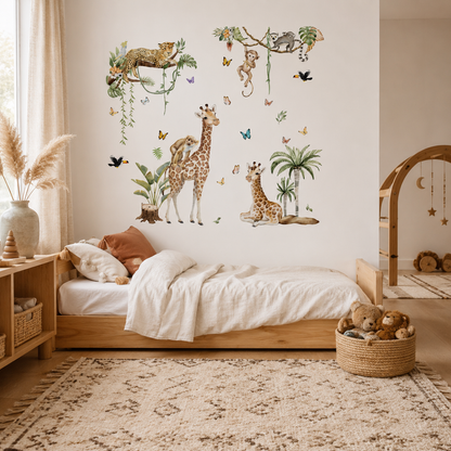 Stickers Muraux XXL Animaux Jungle – Girafe, Singe & Panthère Safari