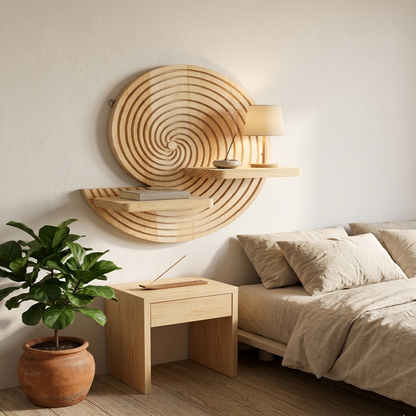 Étagère Murale Bois Spirale Coquillage – Déco Bohème Ronde Design