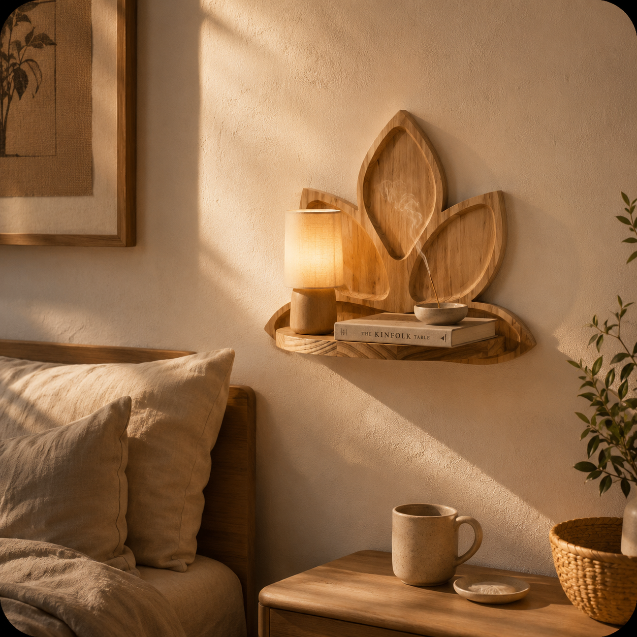 Étagère Murale Bois Forme Lotus – Étagère Déco Fleur Bohème