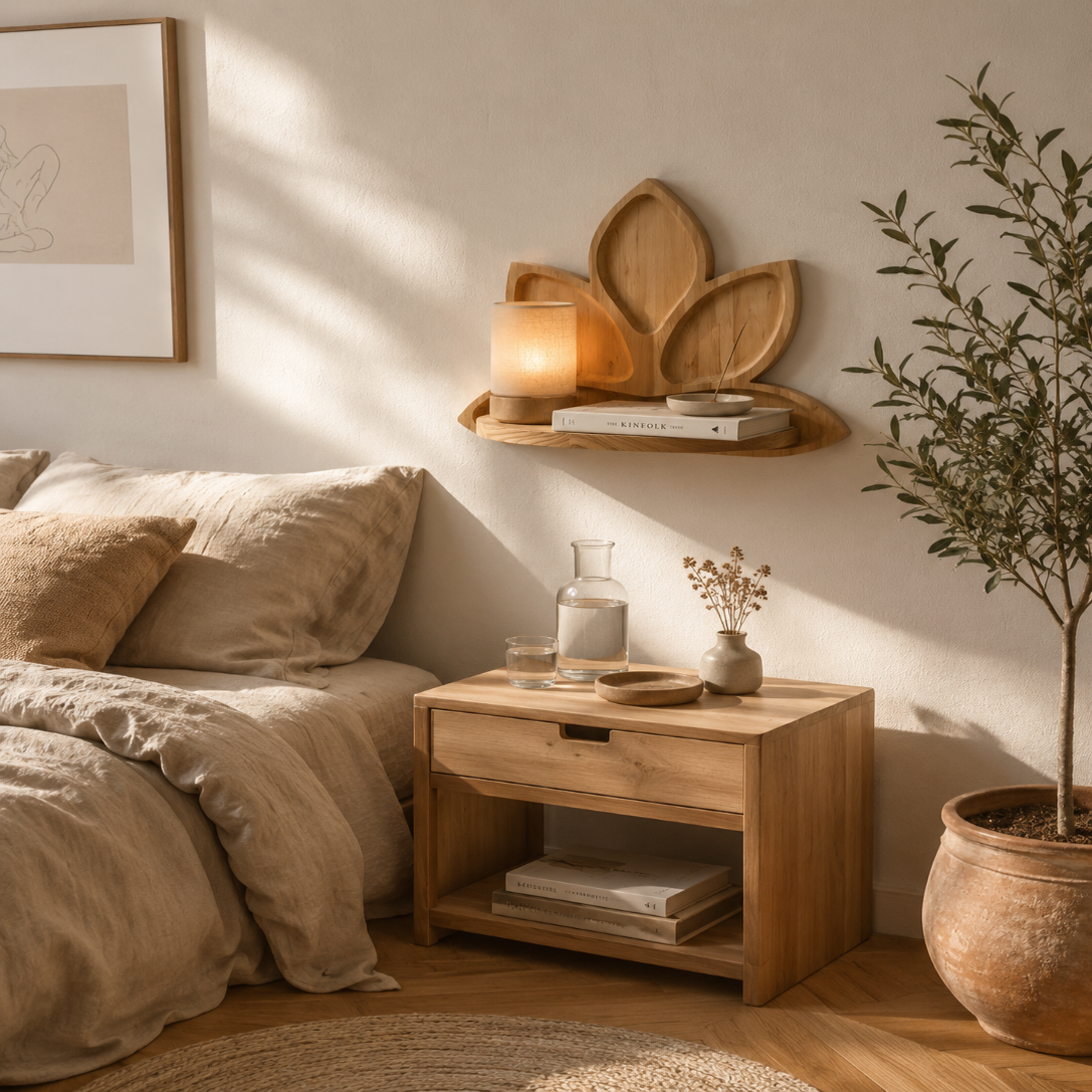 Étagère Murale Bois Forme Lotus – Étagère Déco Fleur Bohème