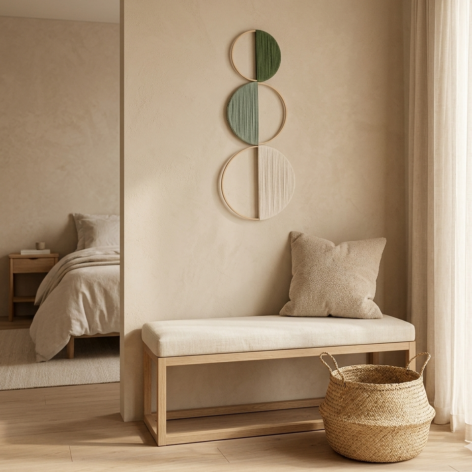 Lot de 3 Décorations Murales Cercles en Bambou – Tenture Bohème Géométrique Vert Sauge & Naturel