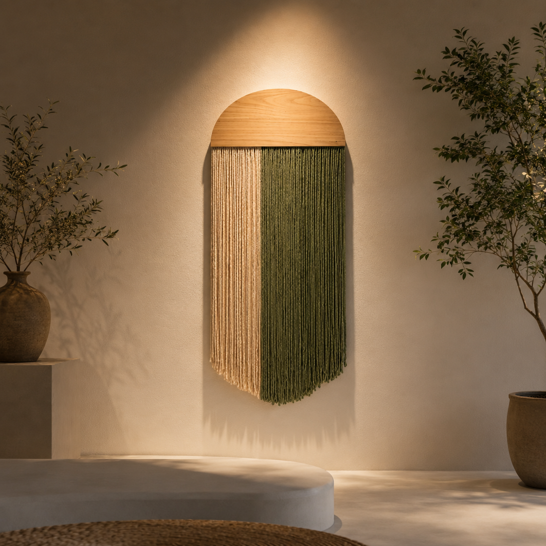 Tenture Murale Bohème Fibres – Déco Arche Bois Bicolore