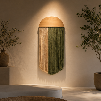 Tenture Murale Bohème Fibres – Déco Arche Bois Bicolore