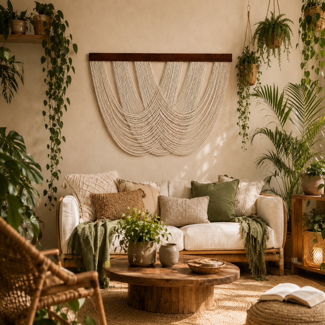 Tenture Murale Cordes Bohème – Déco Drapée Bois Boho Chic