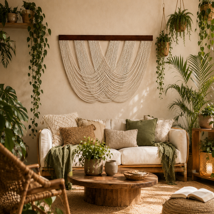 Tenture Murale Cordes Bohème – Déco Drapée Bois Boho Chic