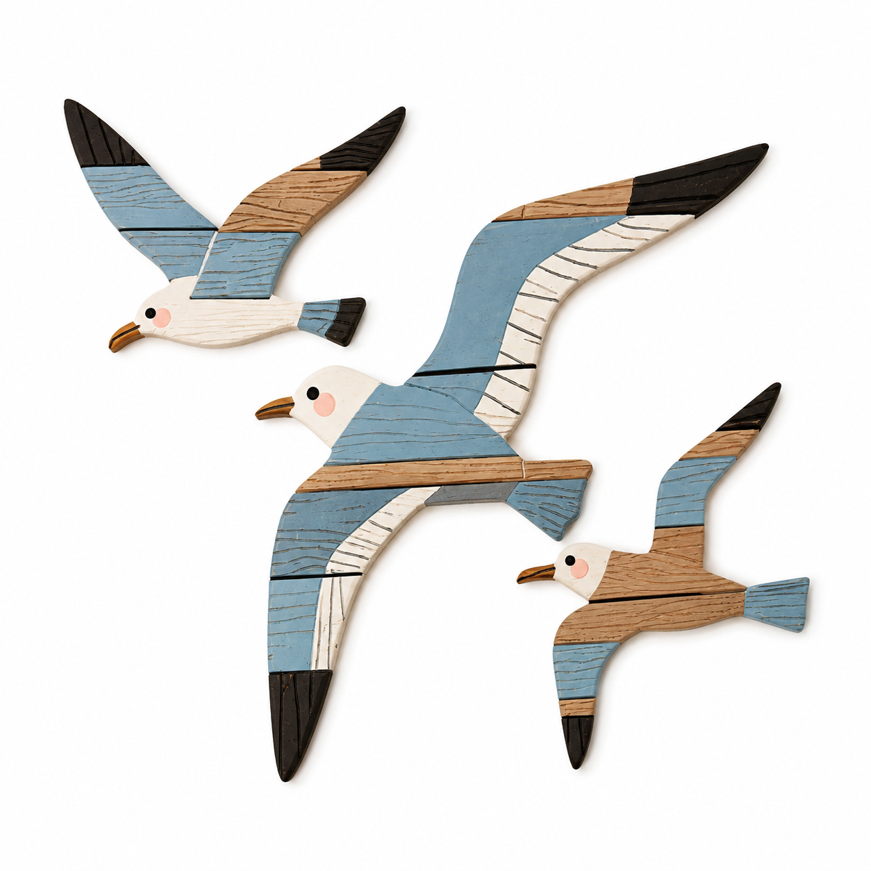 Lot de 3 Décorations Murales Mouettes Bois – Déco Bord de Mer