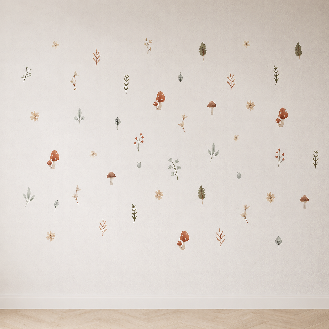 Stickers Muraux Bohèmes Champignons & Feuilles – Chambre Bébé Enfant