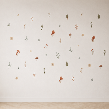 Stickers Muraux Bohèmes Champignons & Feuilles – Chambre Bébé Enfant