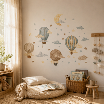 Stickers Muraux Montgolfières & Lune – Déco Chambre Bébé Enfant