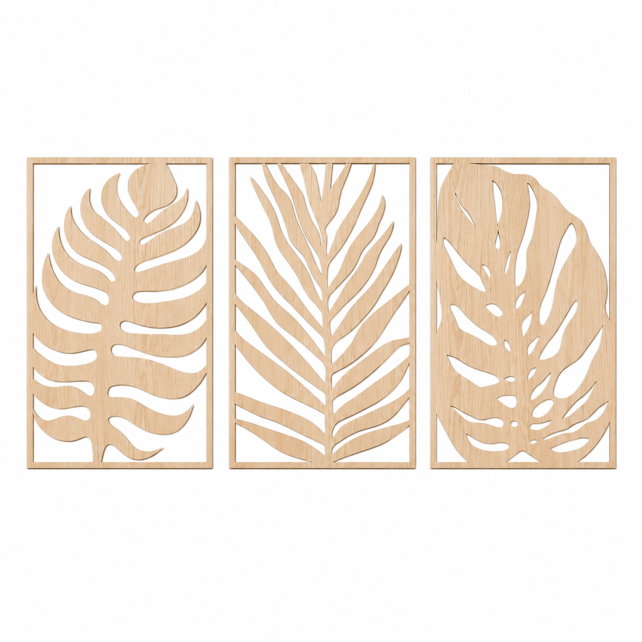 Lot de 3 Tableaux Muraux Feuilles Tropicales Bois – Déco Botanique