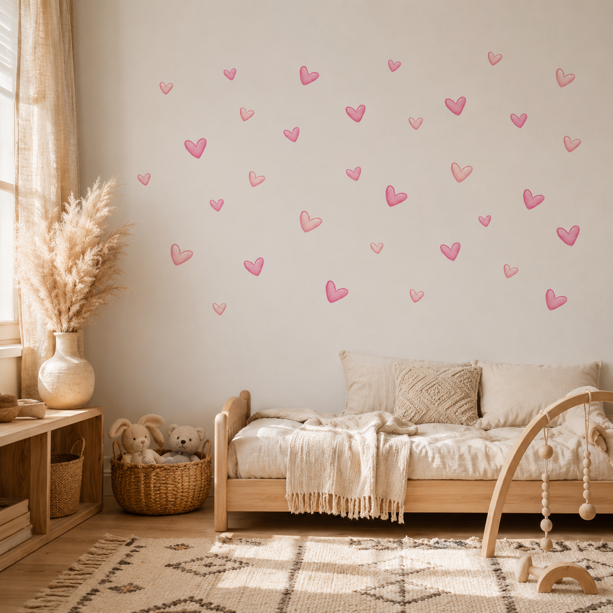 Lot de 60 Stickers Muraux Cœurs Roses – Décoration Murale Adhésive