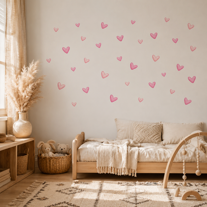 Lot de 60 Stickers Muraux Cœurs Roses – Décoration Murale Adhésive