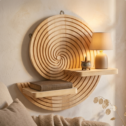 Étagère Murale Bois Spirale Coquillage – Déco Bohème Ronde Design