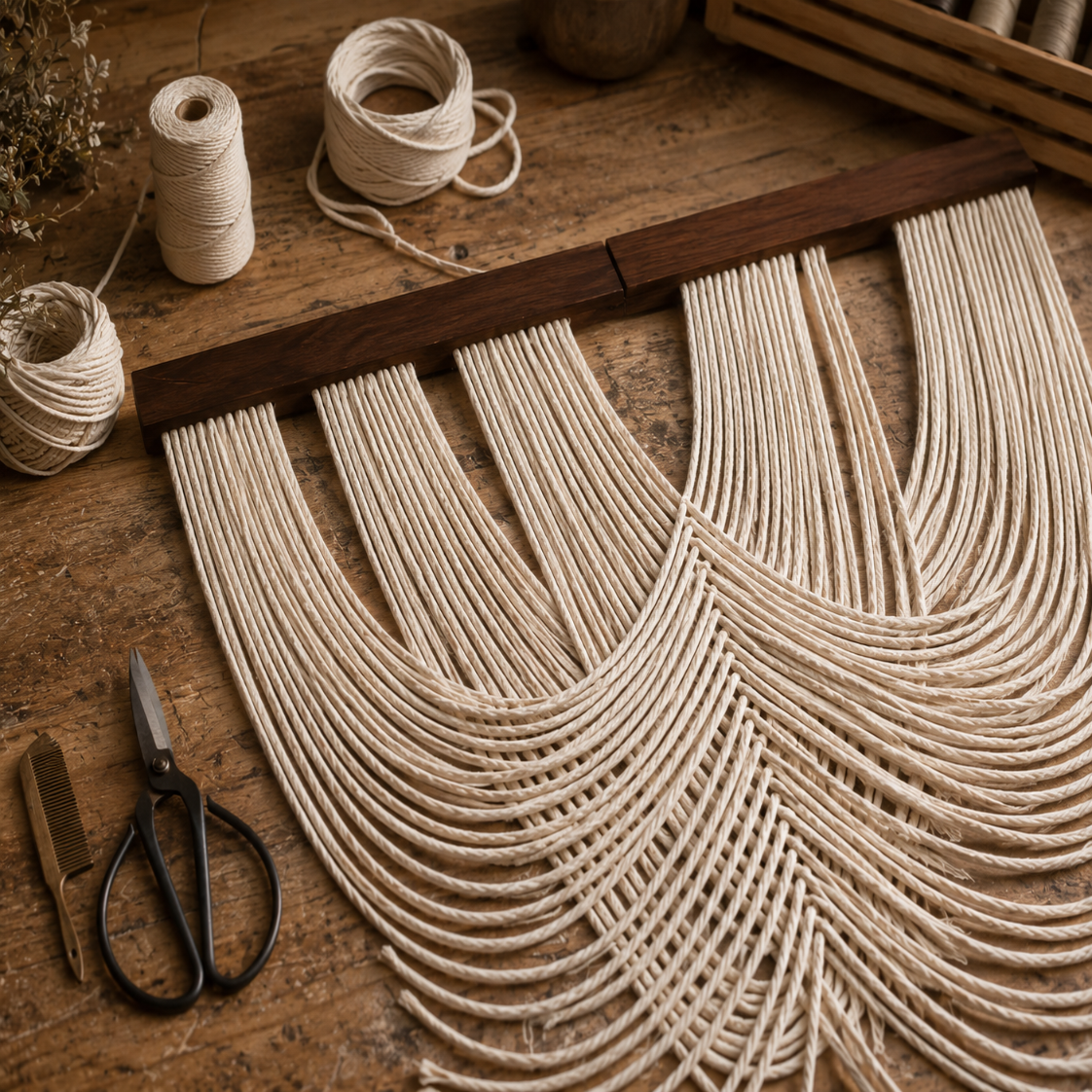 Tenture Murale Cordes Bohème – Déco Drapée Bois Boho Chic