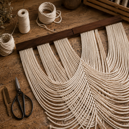 Tenture Murale Cordes Bohème – Déco Drapée Bois Boho Chic