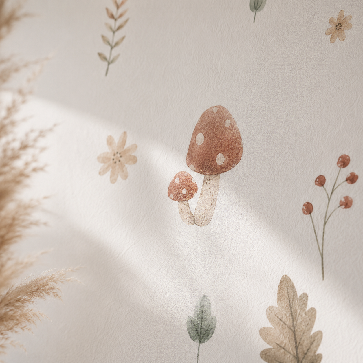Stickers Muraux Bohèmes Champignons & Feuilles – Chambre Bébé Enfant