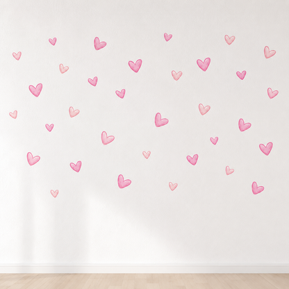 Lot de 60 Stickers Muraux Cœurs Roses – Décoration Murale Adhésive