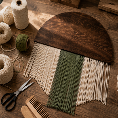 Tenture Murale Bois Fibres – Déco Bohème Demi-Cercle