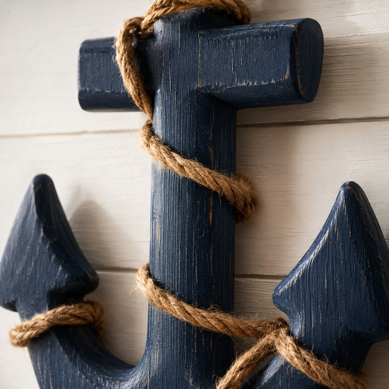 Set de 2 Décorations Murales Marines Bois – Gouvernail & Ancre