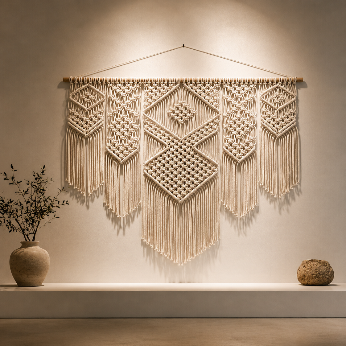 Grande Tenture Murale Macramé – Déco Bohème Losanges Boho