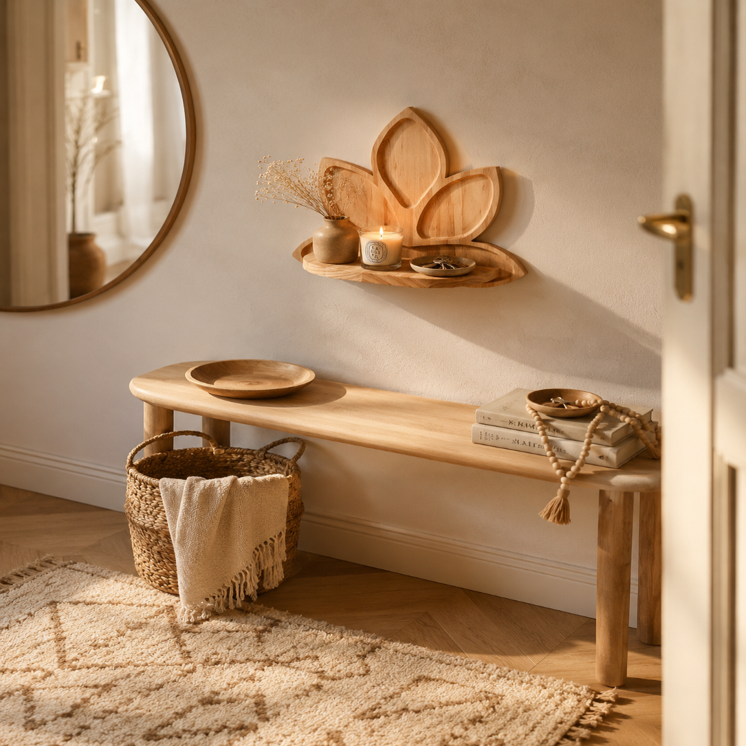 Étagère Murale Bois Forme Lotus – Étagère Déco Fleur Bohème