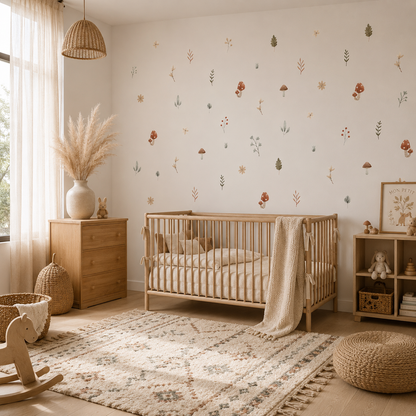 Stickers Muraux Bohèmes Champignons & Feuilles – Chambre Bébé Enfant