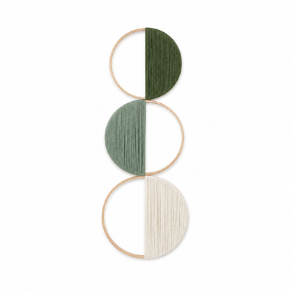 Lot de 3 Décorations Murales Cercles en Bambou – Tenture Bohème Géométrique Vert Sauge & Naturel