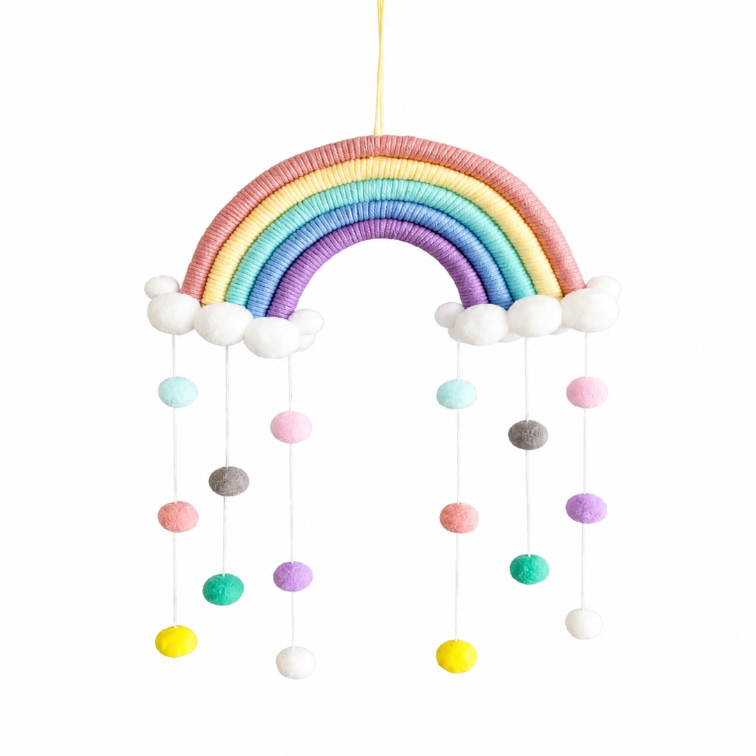 Suspension Arc-en-Ciel Pompons – Déco Chambre Bébé Enfant