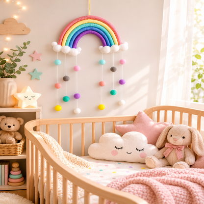 Suspension Arc-en-Ciel Pompons – Déco Chambre Bébé Enfant