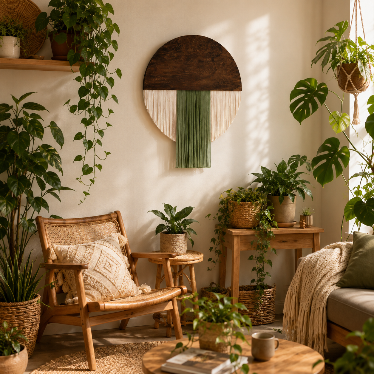 Tenture Murale Bois Fibres – Déco Bohème Demi-Cercle