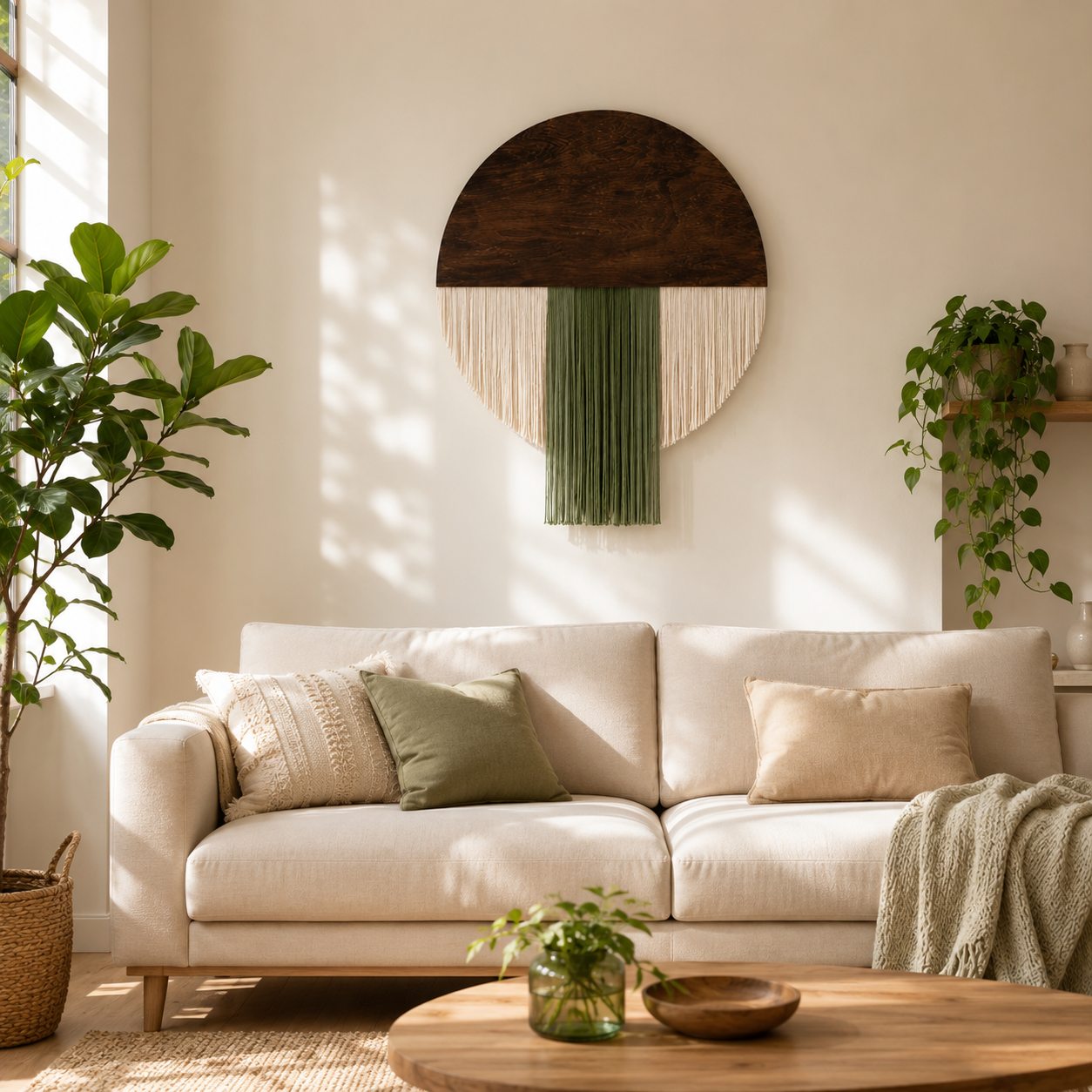 Tenture Murale Bois Fibres – Déco Bohème Demi-Cercle