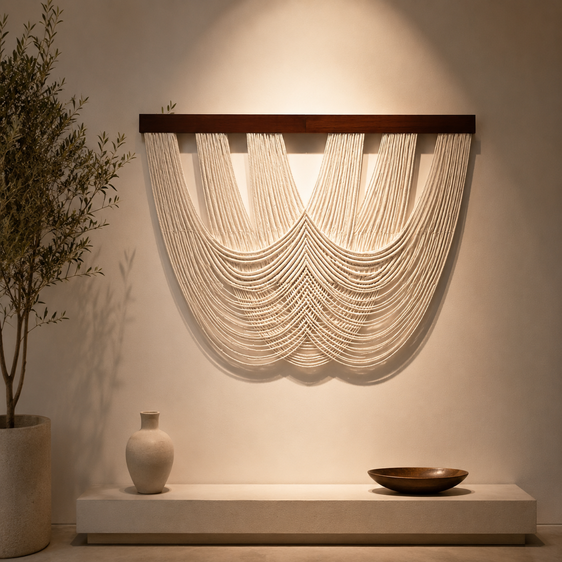 Tenture Murale Cordes Bohème – Déco Drapée Bois Boho Chic