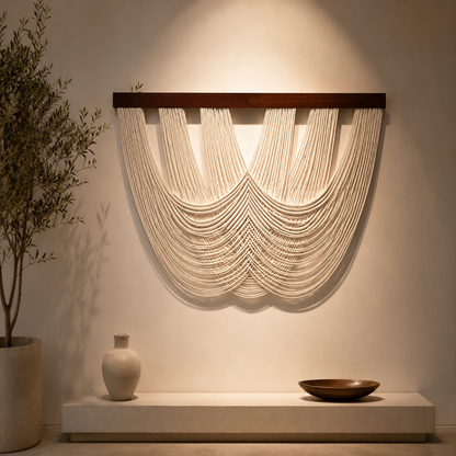 Tenture Murale Cordes Bohème – Déco Drapée Bois Boho Chic