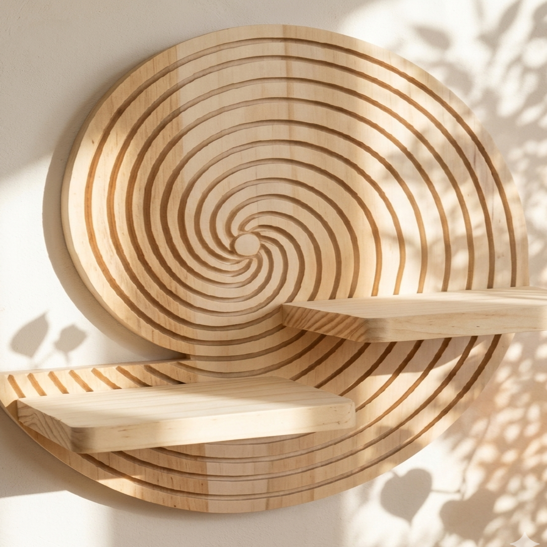 Étagère Murale Bois Spirale Coquillage – Déco Bohème Ronde Design
