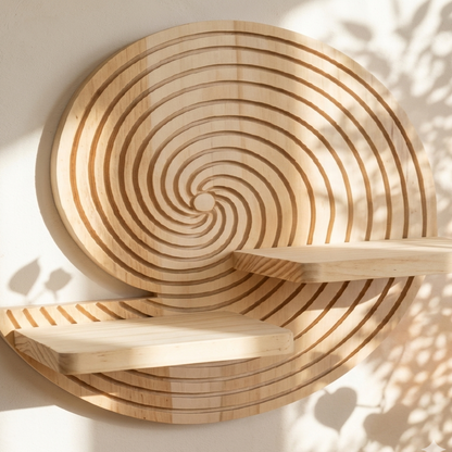 Étagère Murale Bois Spirale Coquillage – Déco Bohème Ronde Design