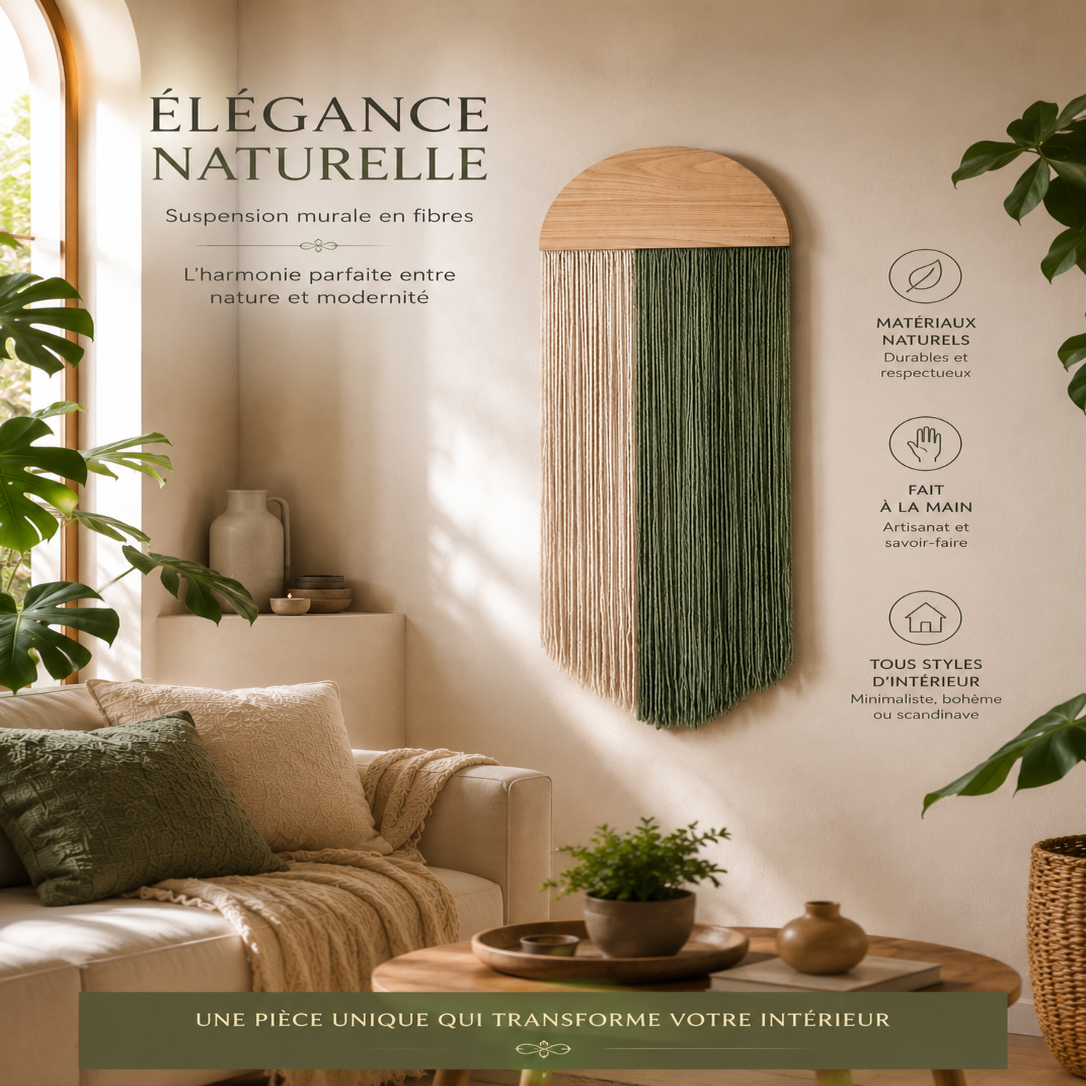 Tenture Murale Bohème Fibres – Déco Arche Bois Bicolore