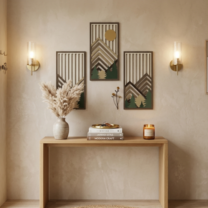 Lot de 3 Tableaux Muraux Bois Montagne – Déco Nature Moderne
